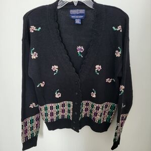 Vintage Herman Geist Hand Embroidered‎ Knit Cardigan Sweater Medium